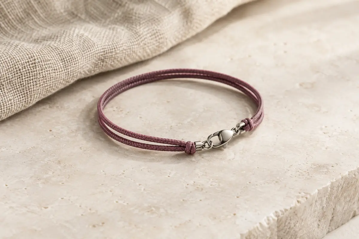 Bracelet fin en microcordon en double tour avec fermoir mousqueton en acier inoxydable