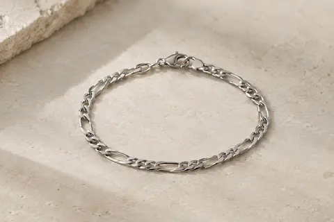 Bracelet chaîne Figaro PROSTEEL en acier argenté, avec mailles alternées et fermoir de type homard